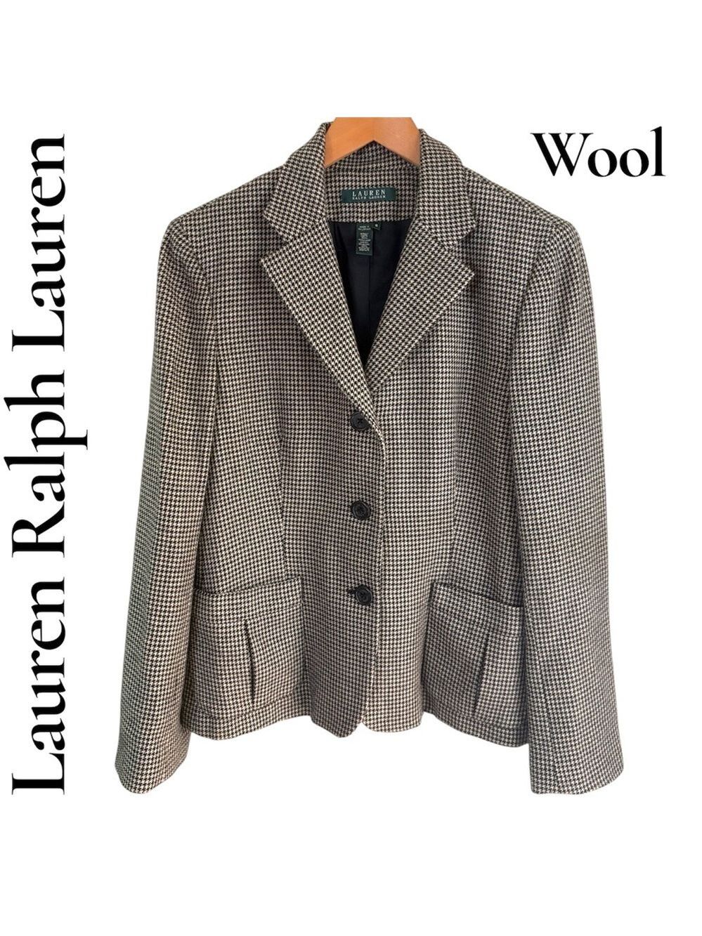 Lauren Ralph Lauren Black/Tan Houndstooth Blazer. Size 10. 100% wool/lined. EUC! - Picture 3 of 10